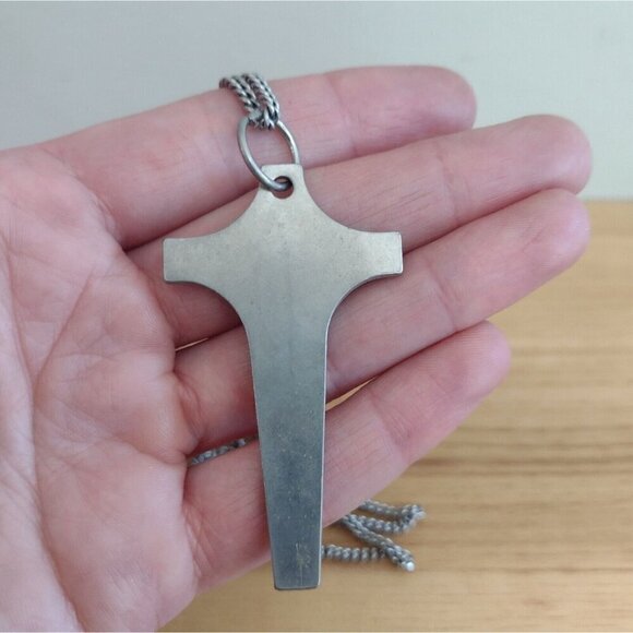 Vtg Catholic Pax Cross Crucifix Easter Pendant Necklace Religious Silver Tone - Picture 4 of 6